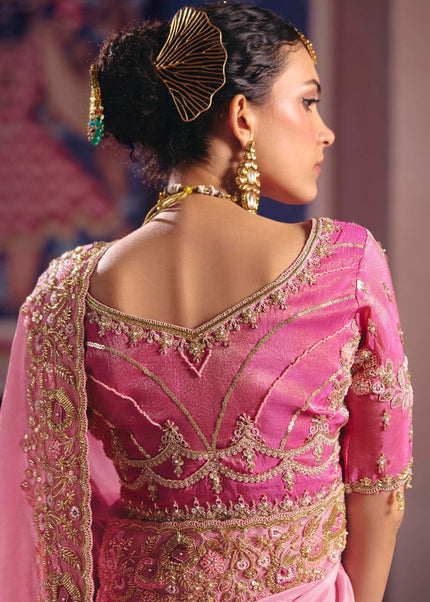 Pink Embroidered Wedding Saree