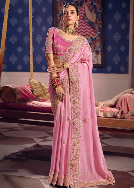 Pink Embroidered Wedding Saree