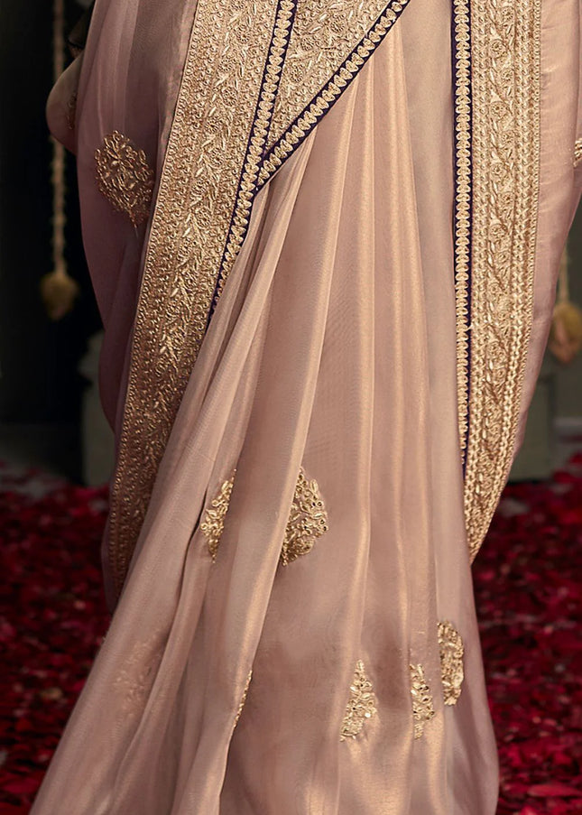 Pink and Violet Embroidered Wedding Saree