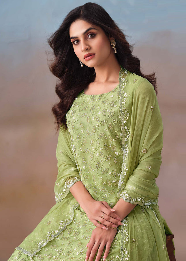 Green Embroidered Pant Suit