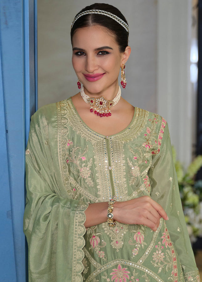 Green Embroidered Pant Style Suit