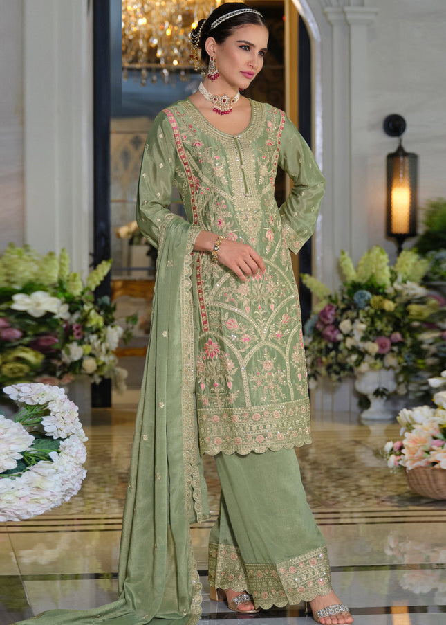 Green Embroidered Pant Style Suit