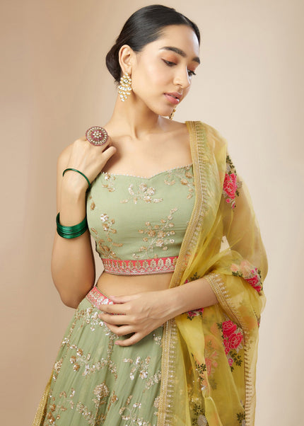 Green Embroidered Lehenga Choli
