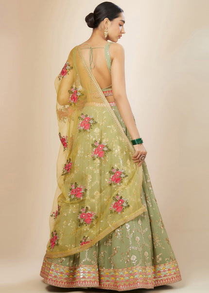 Green Embroidered Lehenga Choli