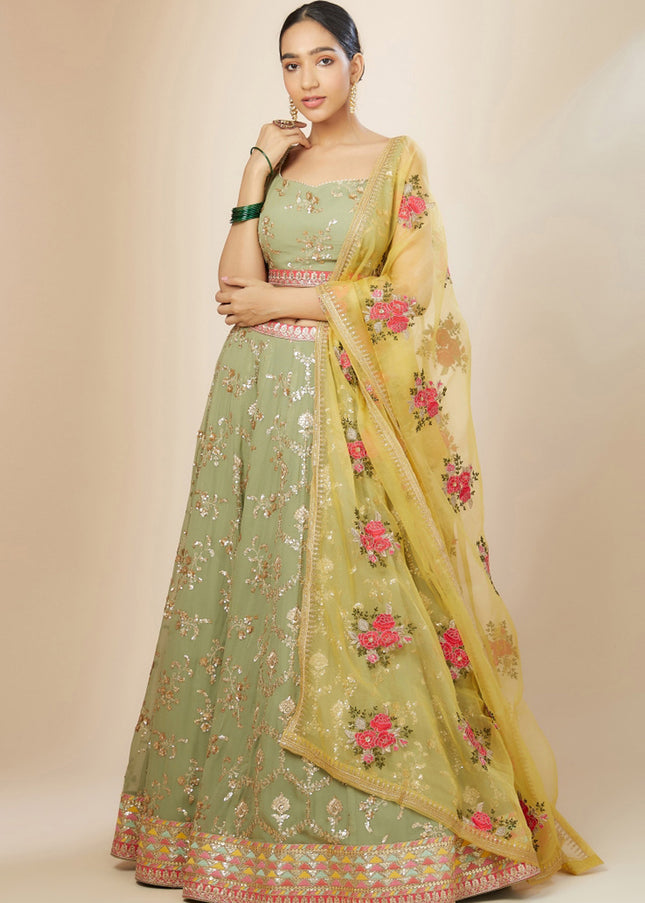 Green Embroidered Lehenga Choli