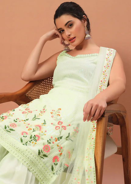 Light Green Embroidered Gharara Suit