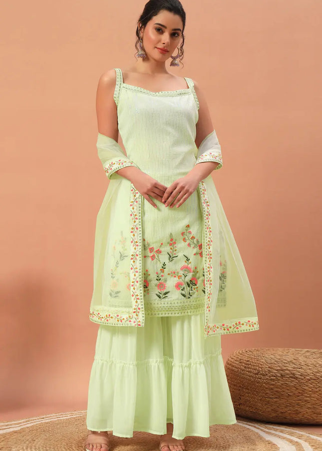 Light Green Embroidered Gharara Suit