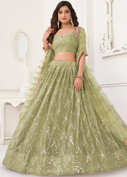 Green Embroidered Lehenga Choli