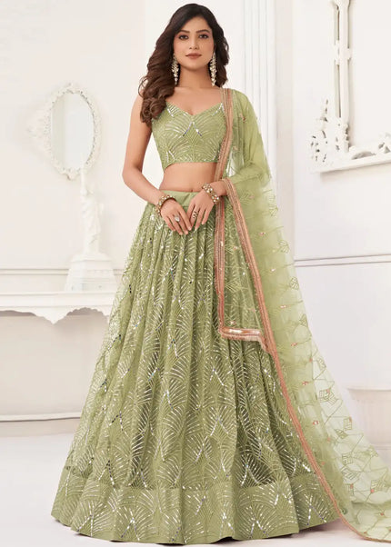 Green Embroidered Lehenga Choli