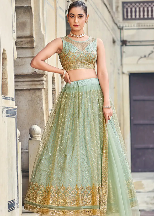 Green Embroidered Lehenga Choli