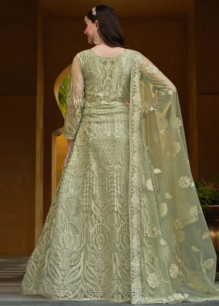 Green and Gold Embroidered Anarkali