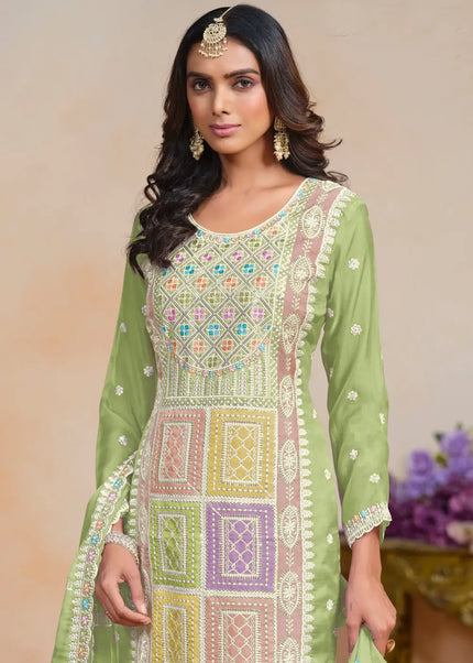 Green Embroidered Pant Style Suit