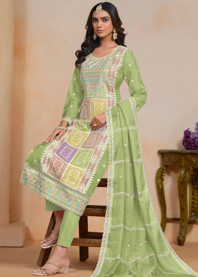 Green Embroidered Pant Style Suit