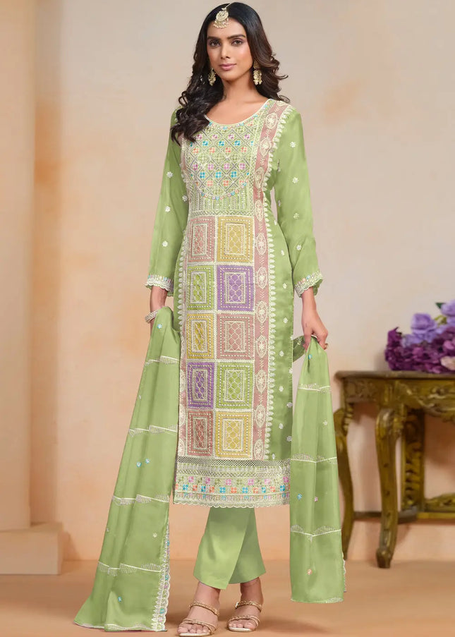 Green Embroidered Pant Style Suit