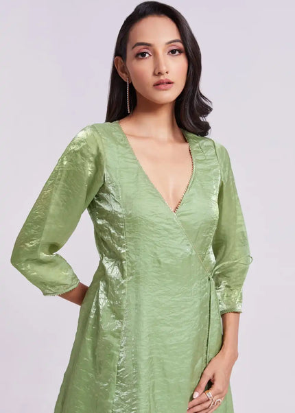 Green Embroidered Pant Suit