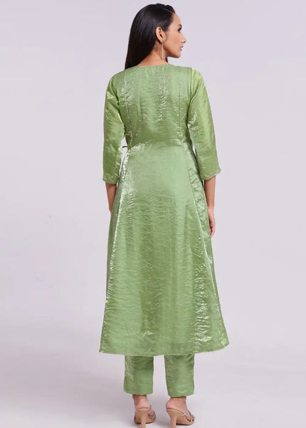 Green Embroidered Pant Suit