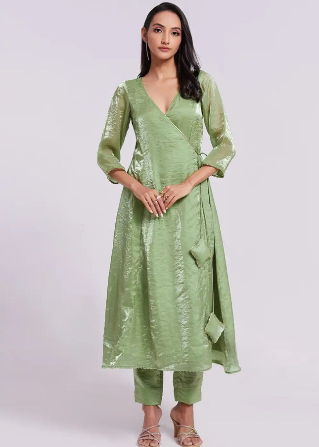 Green Embroidered Pant Suit