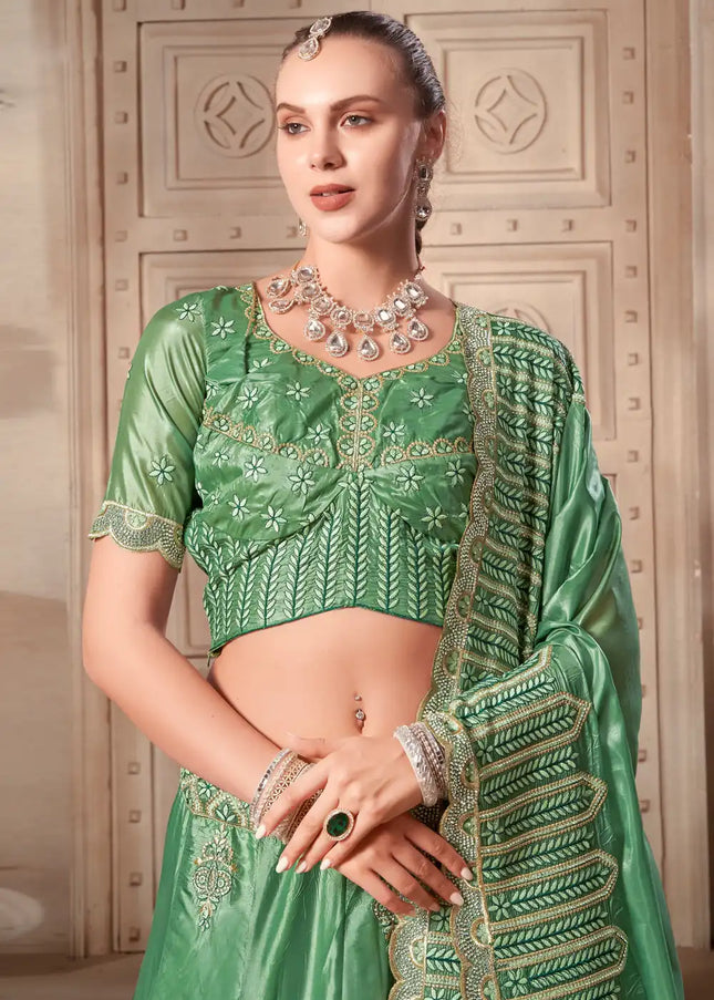 Green Embroidered Lehenga Choli