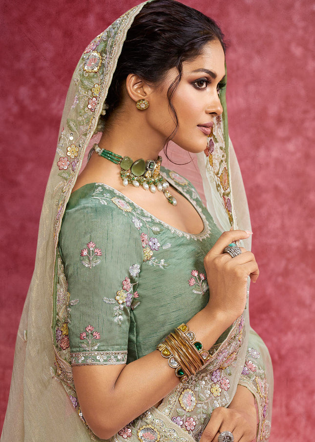 Sea Green Embroidered Wedding Saree