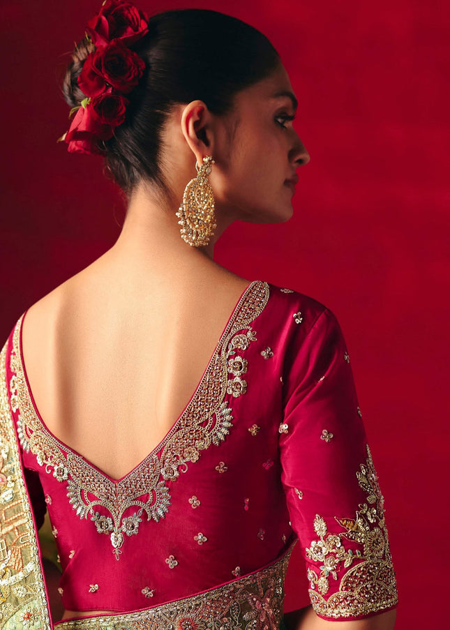 Green and Pink Embroidered Festive Saree