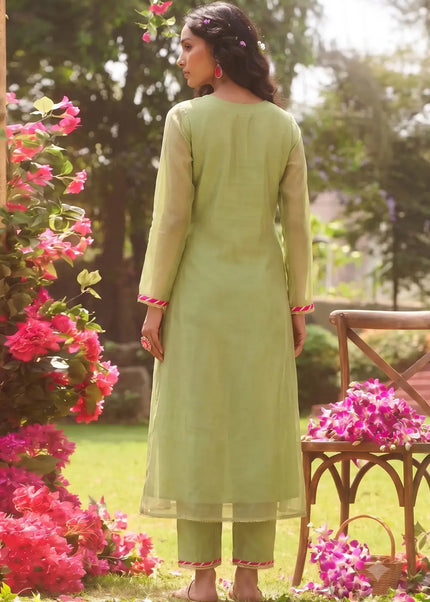 Green Embroidered Pant Suit
