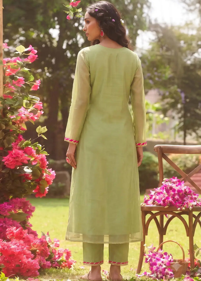 Green Embroidered Pant Suit