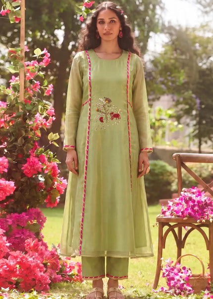 Green Embroidered Pant Suit