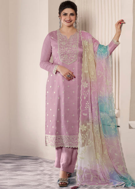Pink Embroidered Pant Style Suit