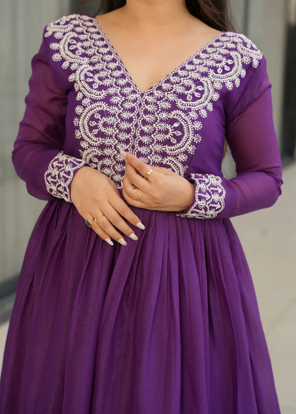 Purple Embroidered Anarkali Gown