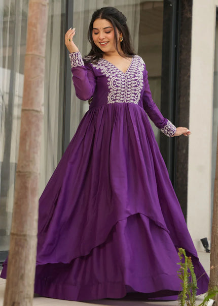 Purple Embroidered Anarkali Gown