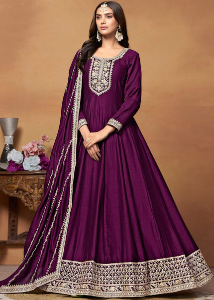 Purple Embroidered Anarkali Suit