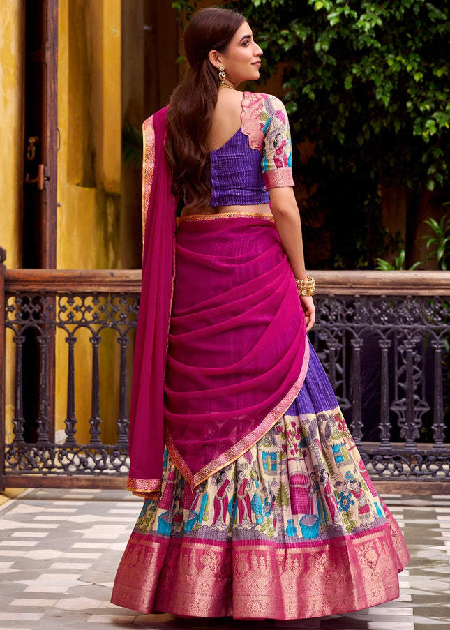 Purple and Pink Printed and Embroidered Lehenga Choli