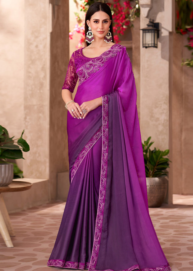 Purple Embroidered Saree