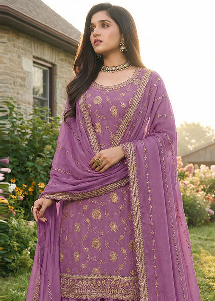 Purple Embroidered Sharara Suit