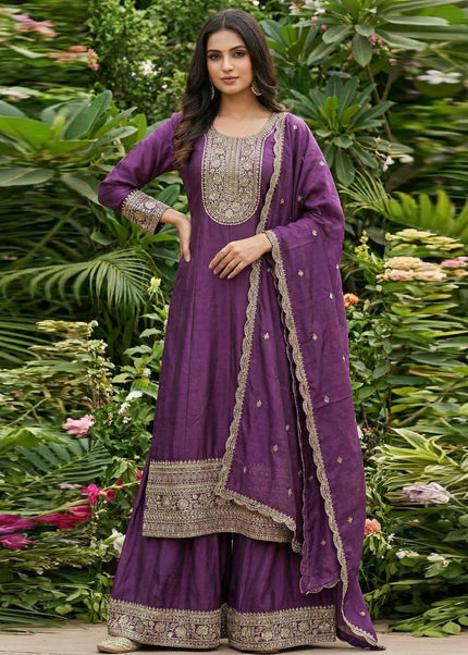 Golden Embroidered Sharara Suit