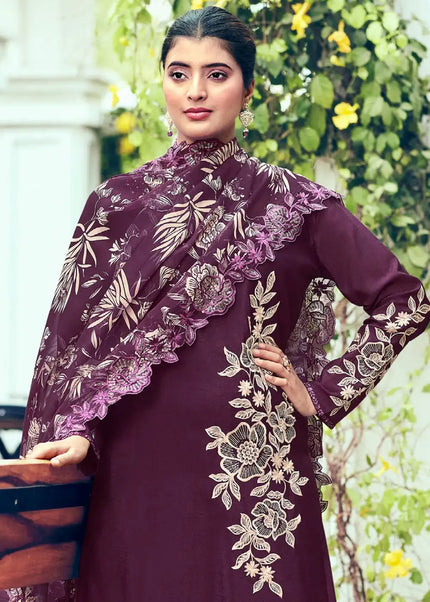 Purple Embroidered Palazzo Suit