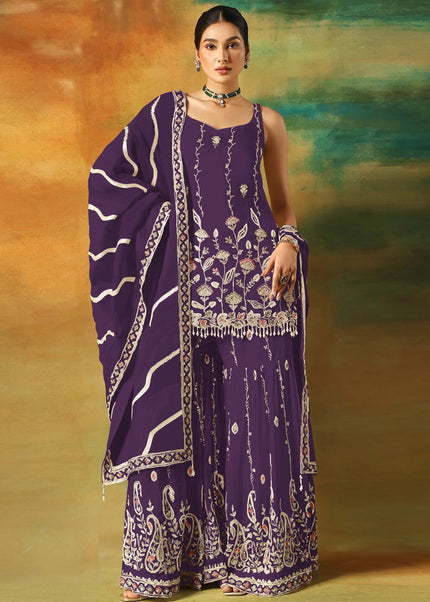 Purple Embroidered Gharara Suit