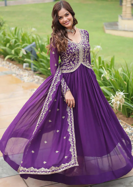 Purple Embroidered Anarkali Gown