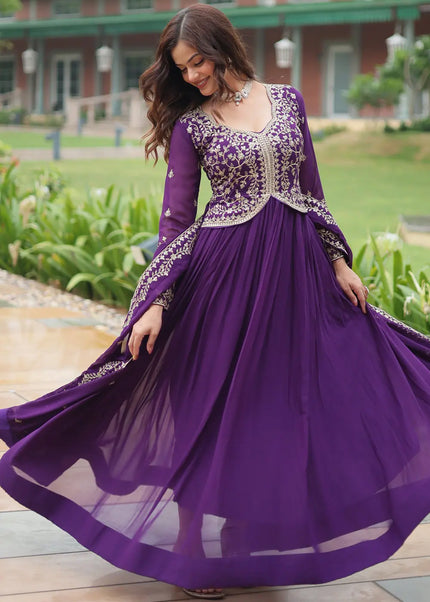 Purple Embroidered Anarkali Gown