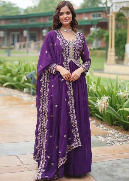 Purple Embroidered Anarkali Gown