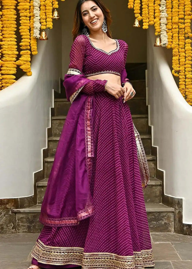Purple Printed Lehenga Choli
