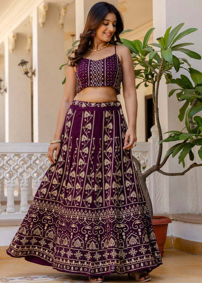Purple Embroidered Lehenga Choli