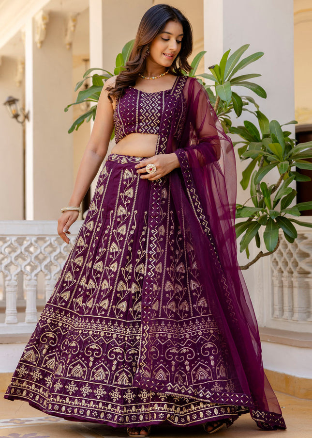 Purple Embroidered Lehenga Choli