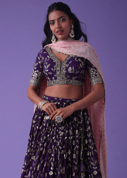 Purple Embroidered Lehenga Choli