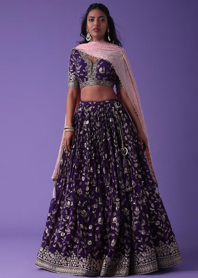 Purple Embroidered Lehenga Choli