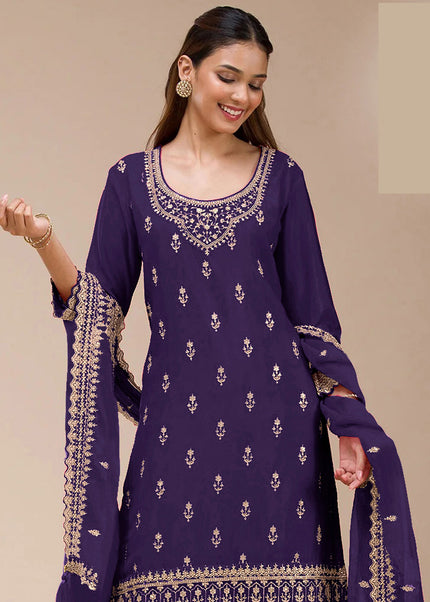 Sequins Embroidered Sharara Suit