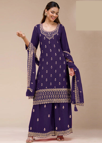 Sequins Embroidered Sharara Suit