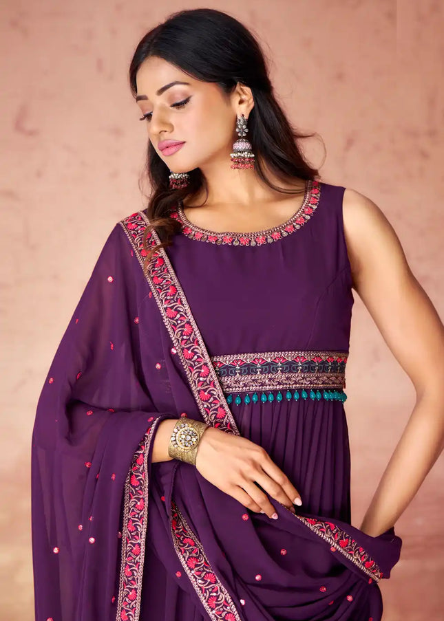 Purple Embroidered Anarkali