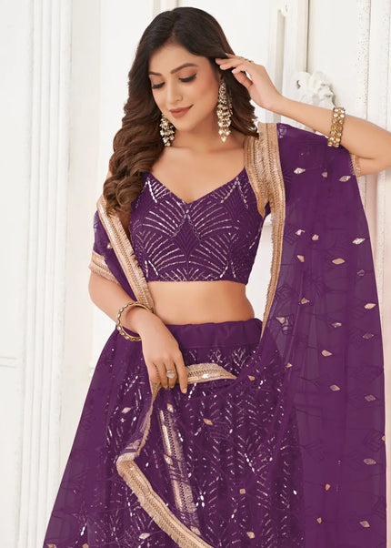 Purple Embroidered Lehenga Choli