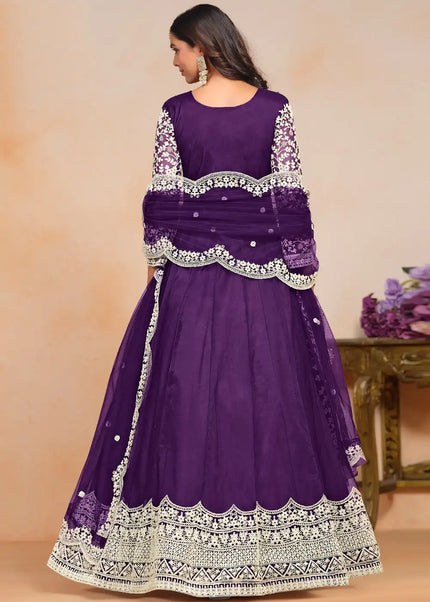 Purple Embroidered Anarkali